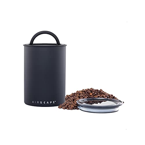 Airscape Stainless Steel Coffee Canister | Food Storage Container | Patented Airtight Lid | Push Out Excess Air Preserve Food Freshness (Medium, Matte Black)