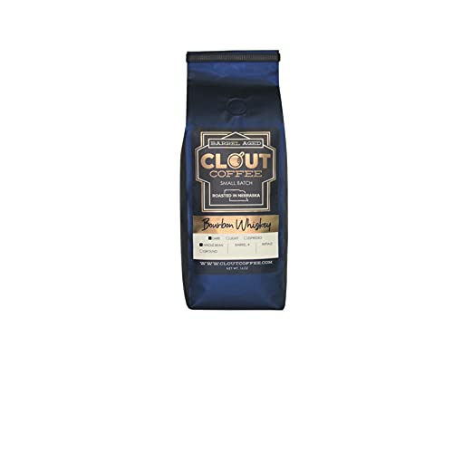 Clout Coffee Bourbon Barrel Aged Coffee, Dark Roast, Whole Bean, One Pound Bag - Single Origin Colombian Beans, Aged In Fresh Dumped Barrels, Small Unique Batches, Roasted in NE, USA