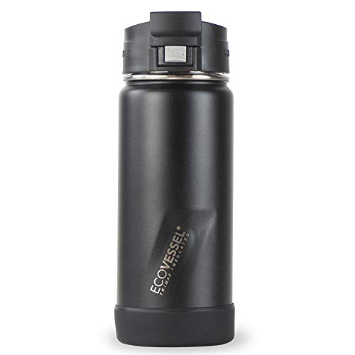 EcoVessel PERK Vacuum Insulated Stainless Steel Coffee & Tea Travel Bottle with Push Button Locking Top