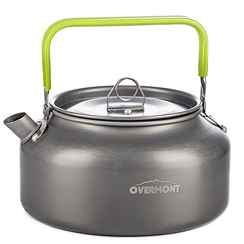 Overmont Camping Kettle Camp Tea Coffee Pot Aluminum 42 FL OZ Outdoor Hiking Gear Portable Teapot Lightweight with Silicon Handle