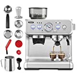 Gevi Espresso Machines with Grinder-20 Bar Dual Boiler Automatic Coffee Machine with Milk Frother Wand for Cappuccino,Latte Macchiato,Removable Water Tank,Silver