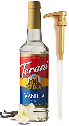 Torani Vanilla Syrup for Coffee 25.4 Ounces for Vanilla Flavored Coffee Torani Syrup with Fresh Finest Syrup Pump Dispenser