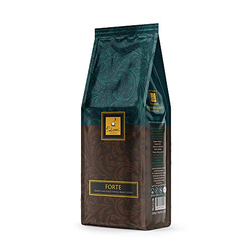 Whole Coffee Bean Italian Espresso Medium Dark Roast - FORTE by Filicori Zecchini. Arabica and Robusta Blend. Roasted then blended. Made in Italy since 1919 - 2.2Lb (1kg) Bag