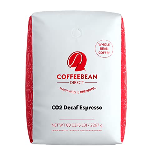 Coffee Bean Direct CO2 Decaf Espresso Coffee, Dark Roast, Whole Bean, 5-Pound Bag