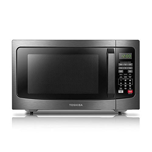 TOSHIBA EM131A5C-BS Countertop Microwave Ovens 1.2 Cu Ft, 12.4' Removable Turntable Smart Humidity Sensor 12 Auto Menus Mute Function ECO Mode Easy Clean Interior Black Color 1100W