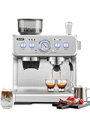Gevi Espresso Machines with Grinder-20 Bar Dual Boiler Automatic Coffee Machine with Milk Frother Wand for Cappuccino,Latte Macchiato,Removable Water Tank,White