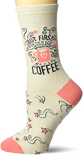 K. Bell Socks Women's Food and Drink Novelty Crew Casual Sock, Oatmeal (But First Coffee), Shoe Size 4-10 US