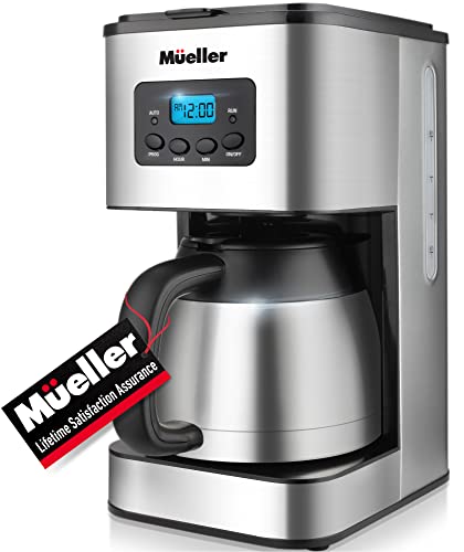 Mueller Ultra Brew Thermal Coffee Maker, 8 cup (34oz) Carafe, Keep Warm, Auto Shut-Off, LCD Display Coffee Machine, Programmable, Delay Brew Function, Stainless Steel