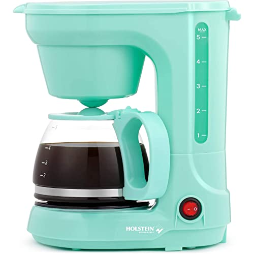 Holstein Housewares - 5-Cup Compact Coffee Maker, Mint - Convenient and User Friendly with Auto Pause and Serve Functions