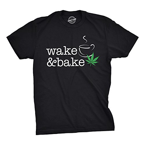 Mens Wake and Bake Tshirt Funny Morning Marijuana Legalization Tee for Guys Crazy Dog Men's Funny T Shirts Premium Cotton Blend Graphic Tees Black XL