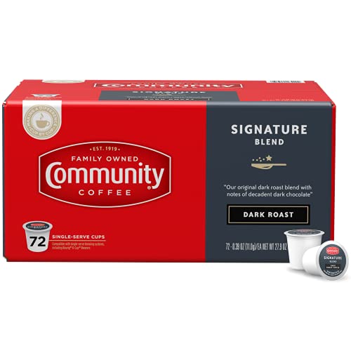 Community Coffee Signature Blend 72 Count Coffee Pods, Dark Roast, Compatible with Keurig 2.0 K-Cup Brewers, Box of 72 Pods