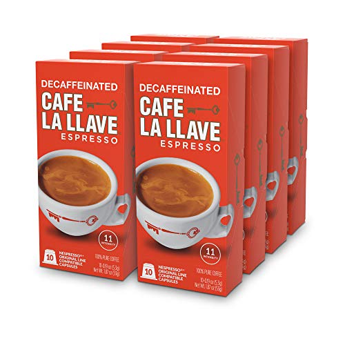 Cafe La Llave Decaf Espresso Capsules, Intensity 11-Recylable Coffee Pods (80 Count) Compatible with Nespresso OriginalLine Machines