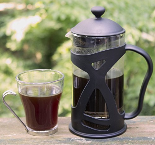 KONA French Press Coffee Press Maker With Reusable Stainless Steel Filter, Large Comfortable Handle & Glass Protecting Durable Black Shell