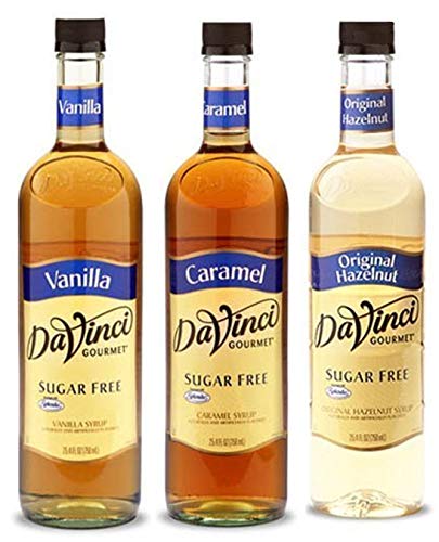 Da Vinci Sugar Free Syrup Variety 3 Pack of Vanilla, Caramel and Original Hazelnut 750mL each (25.4 FL Oz)