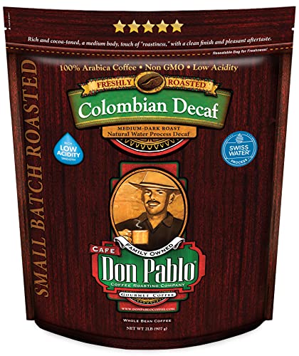 2LB Don Pablo Colombian Decaf - Swiss Water Process Decaffeinated - Medium-Dark Roast - Whole Bean Coffee - Low Acidity - 2 Pound (2 lb) Bag