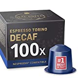 Decaf Italian ‘Torino’ Espresso for Nespresso | 100 Decaffeinated Aluminum Capsules | Bold Italian Flavor With No Buzz | 100% Nespresso Compatible Pods