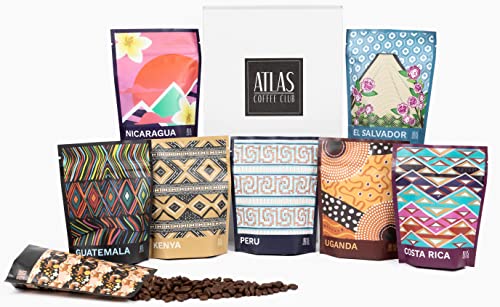Atlas Coffee Club World of Coffee Sampler, Gourmet Coffee Gift Set for Fathers Day, 8-Pack Variety Box of the World’s Best Single Origin Coffees, Whole Bean