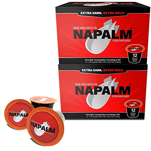 Napalm Coffee Extra Dark Roast, 100 Percent Arabica, Single Serve Cups for Keurig K-Cup Pod Brewers, 12 Count (Pack of 2)