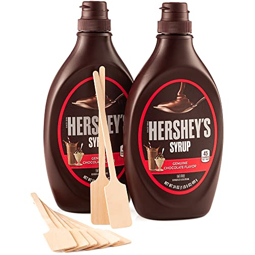 2 HERSHEYS Chocolate Syrup, 24 oz Bottle Total 48 Ounce - BONUS 10 Wooden Stirrers
