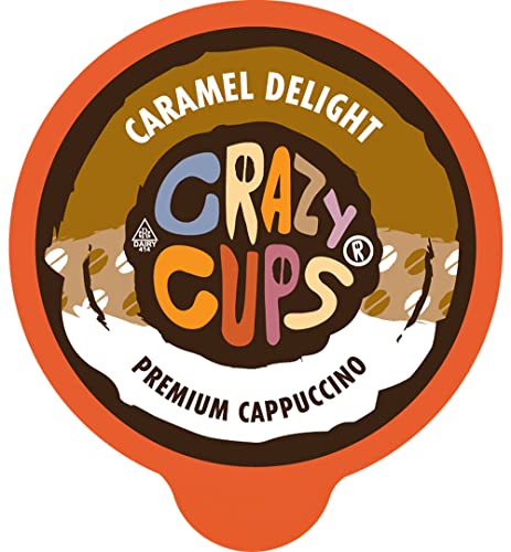 Crazy Cups Flavored Hot or Iced Cappuccino, for the Keurig K Cups Cappuccino 2.0 Brewers, Caramel Delight Premium, 22 Count