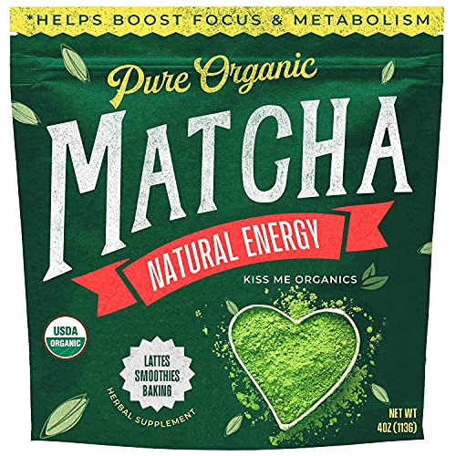 Kiss Me Organics Matcha Powder - Organic Japanese Green Tea - Culinary Grade for Latte, Baking, Smoothies - 4 Ounces (113 Grams)﻿