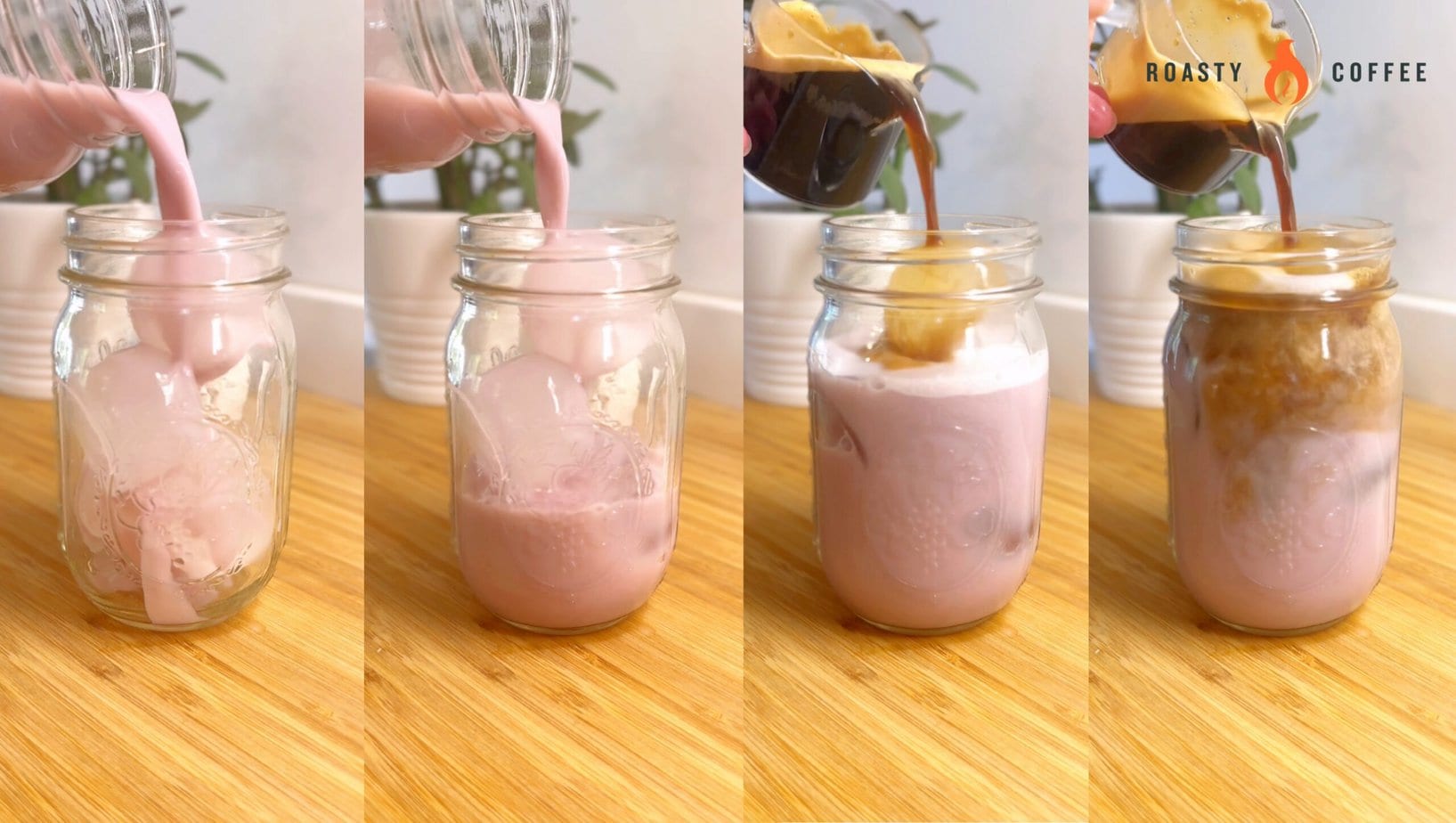 Adding cherry cream and espresso into a serving glass