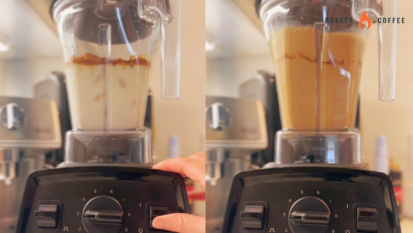ingredients for Frappuccino are whipped in a blender