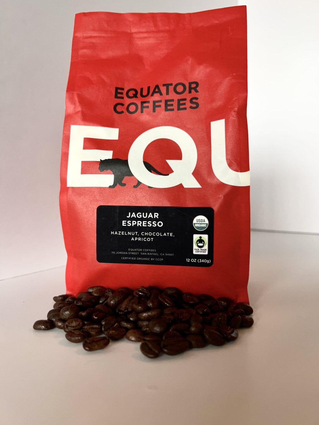 Jaguar Espresso Fair Trade Organic near the coffee beans