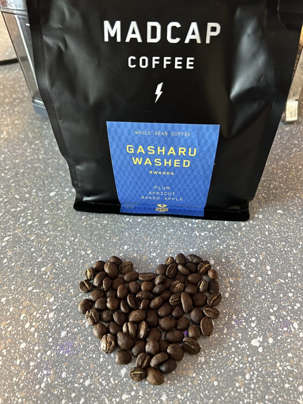 Gasharu Washed - Madcap coffee packaging and heart shaped coffee beans
