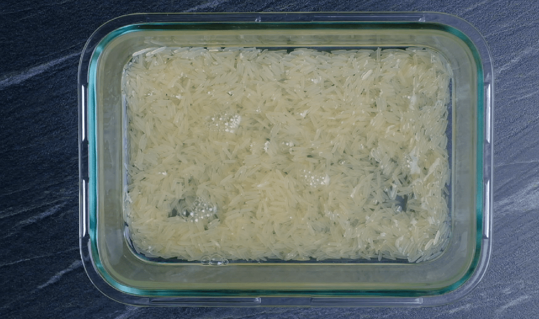 Rice And Water in the tray
