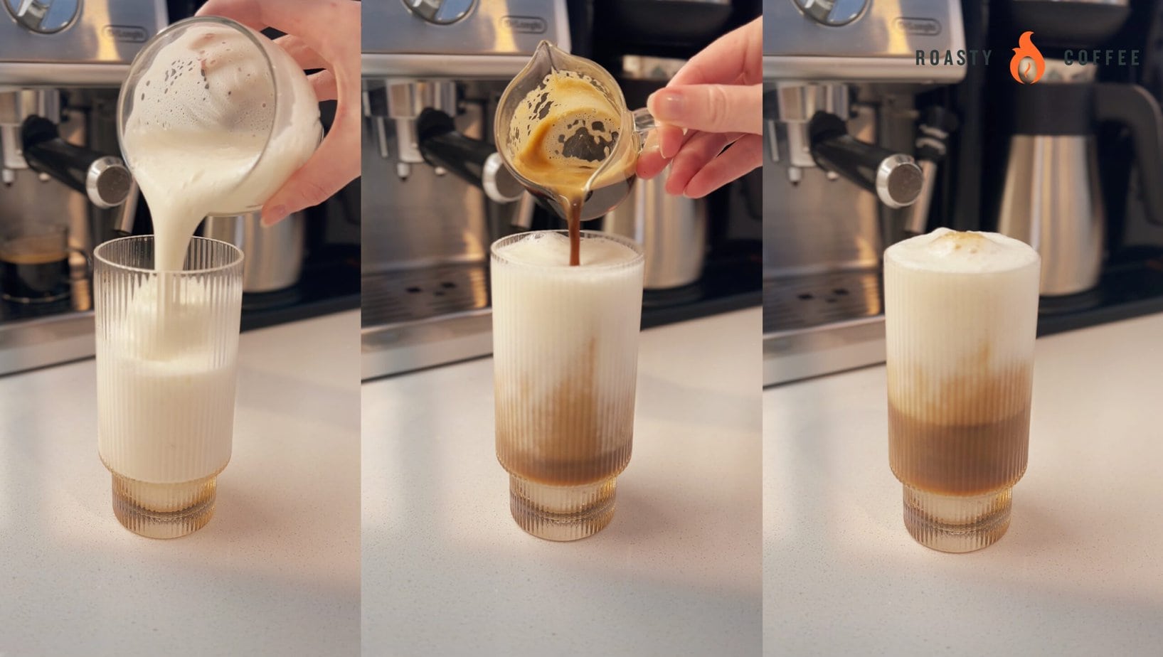 adding milk and coffee in one glass
