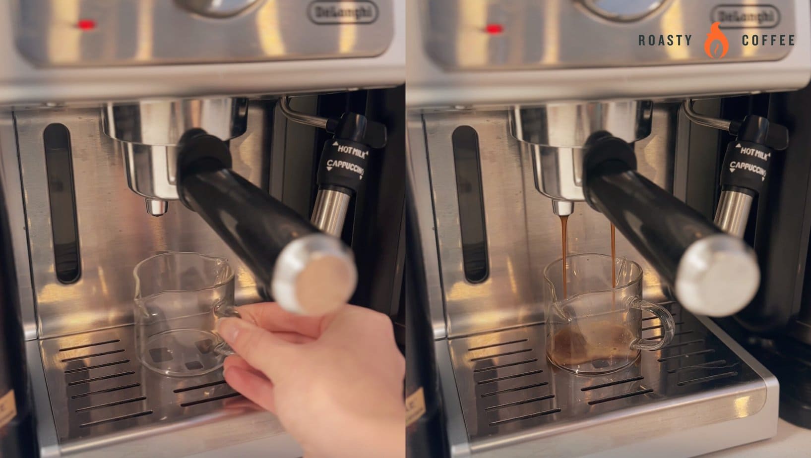 brewing coffee in a coffee machine